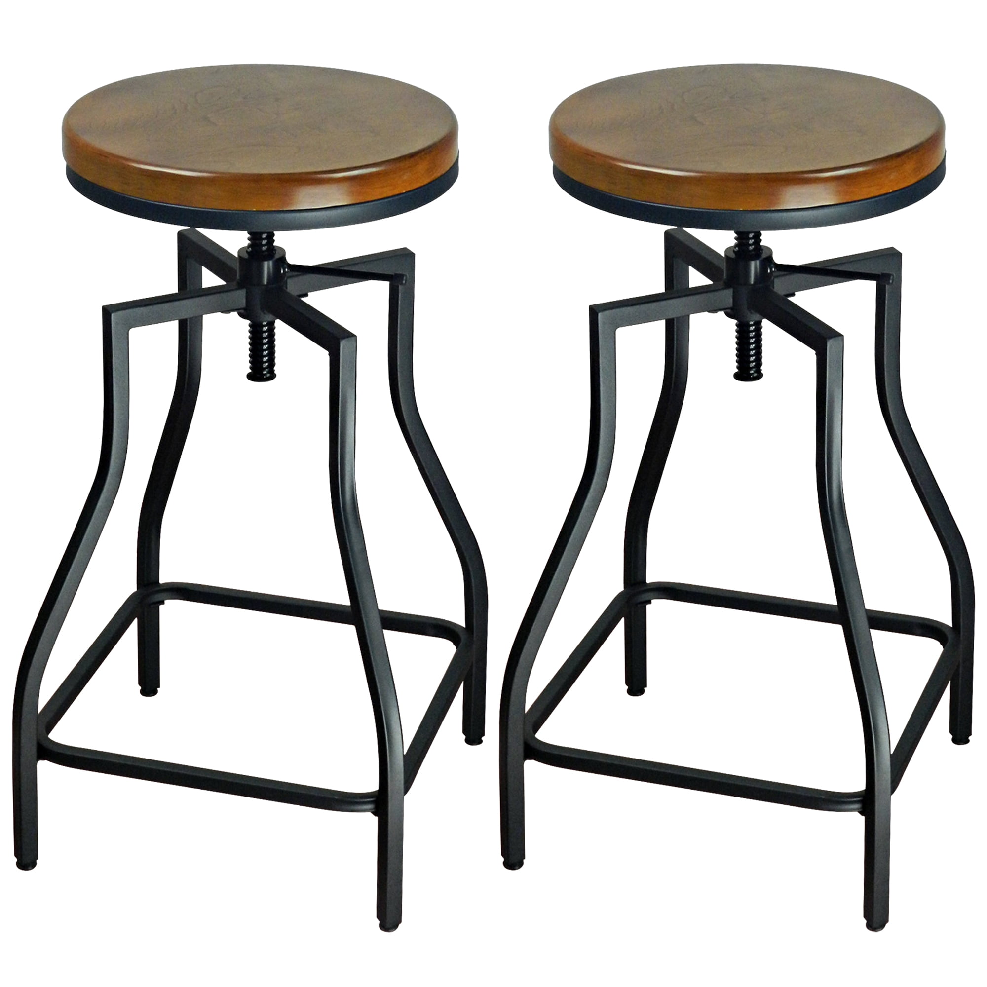 2PCS Vintage Bar Stools Adjustable Wood Metal Design Pub Chairs Industrial I3J8 