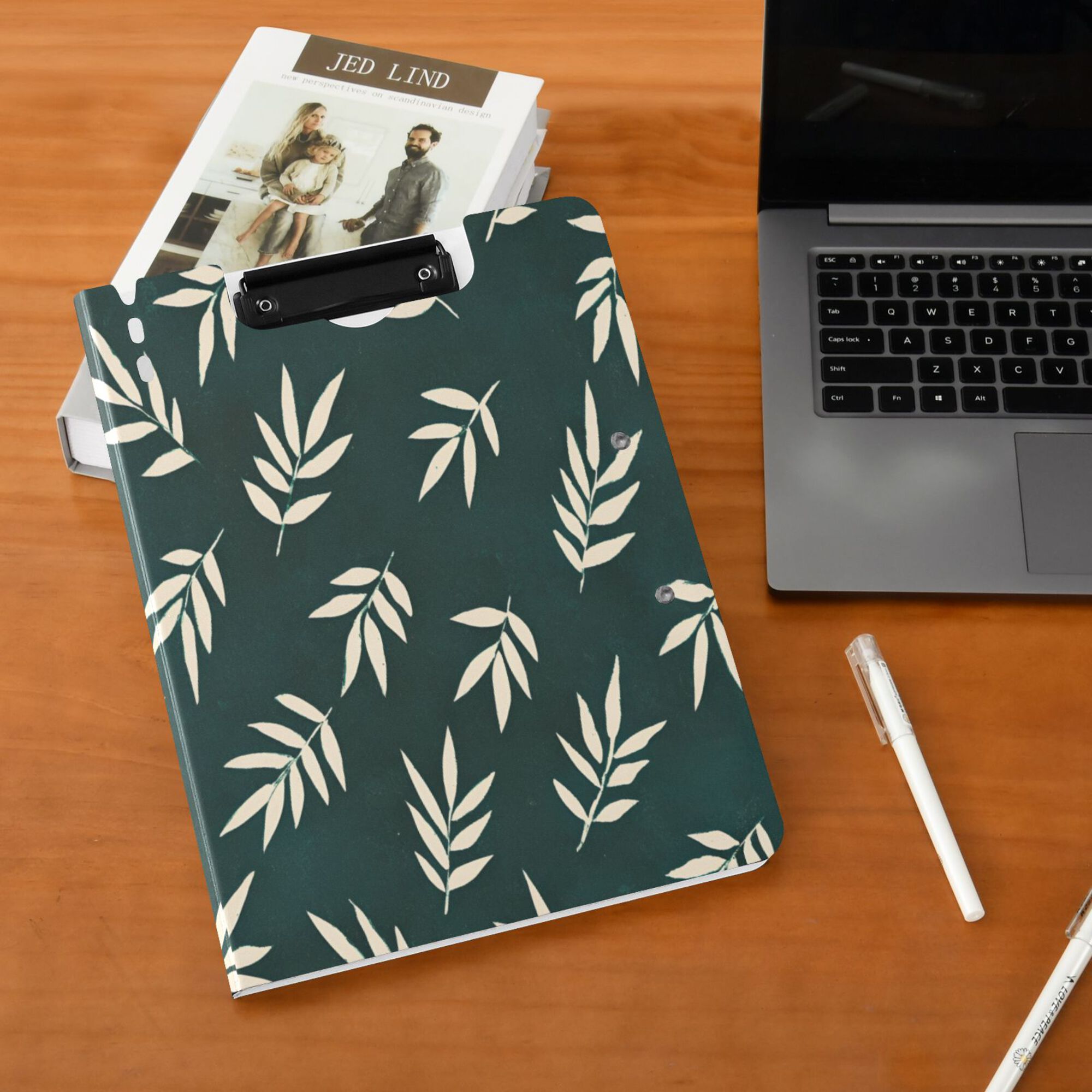 FORMRS A4 Clipboard Folder with Pen Holder Horizontal Foldable School Office Binder, Beige Leaves