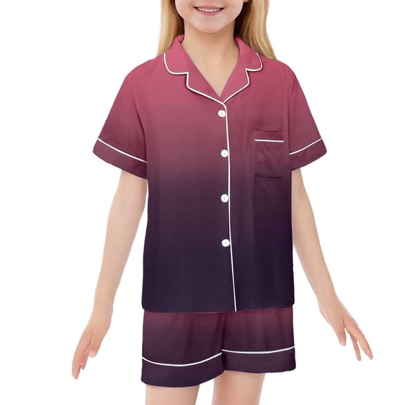 BOOMNY Baby Girls 2 Peice Pajamas Sets Gradient Color Short Sleeve Buttons Sleepwear Tops Shorts Pjs Set for Kids Cozy Loungewear Homewear