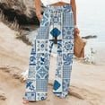 thumbnail image 2 of QIJUNTUO Casual And Fashionable Beach Elastic Waist Wide Leg Pants With Colorful Floral Print Pockets Pants for Women Trendy Dark Blue, 2 of 4