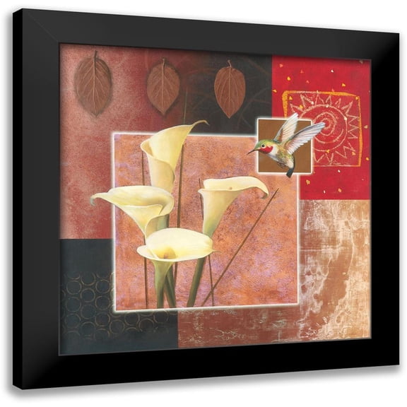Unknown 12x12 Black Modern Framed Museum Art Print Titled - Calla Lily with Hummingbird