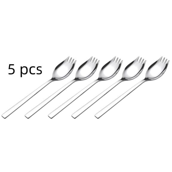 Vruelia 5Pcs Stainless Steel Spork Soup Salad Noodle Spoon Fork Cutlery Tableware
