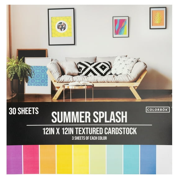 Colorbok Summer Splash Multicolor Textured Cardstock, 12"x12", 121 lb./180 GSM, 30 Sheets