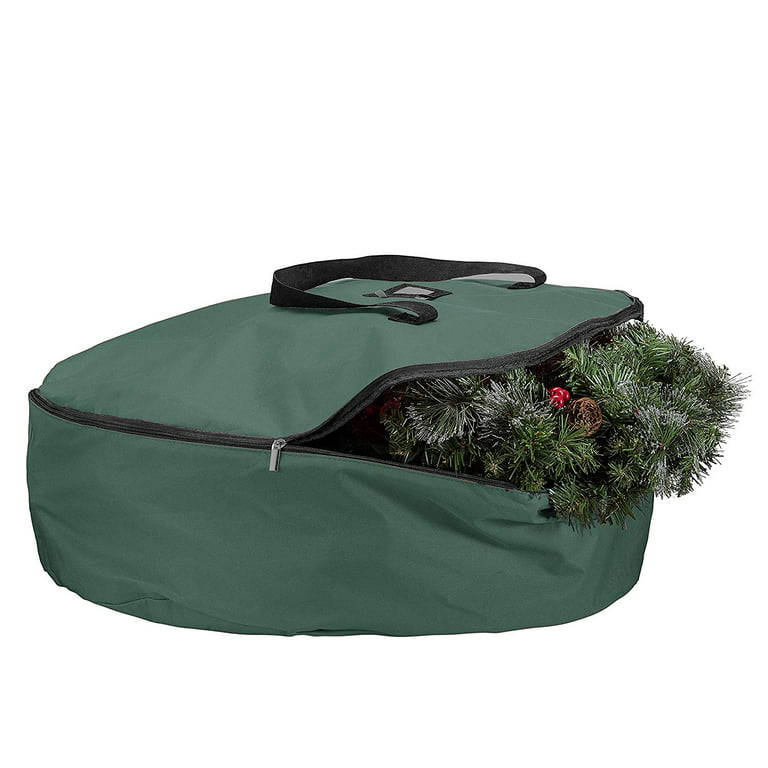 Zober Premium Christmas Wreath Storage Bag 24 - Dual-Zippered Storage Container & Durable Handles, Protect Artificial Wreaths - Holiday Xmas Bag Made of