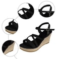 thumbnail image 4 of Rokment Women's Platform Wedge Dressy Sandals Stylish Casual Cross-Straps Espadrilles Chunky Heeled Beach Strappy Summer Shoes for Ladies Vacation Black Size 6.5, 4 of 7
