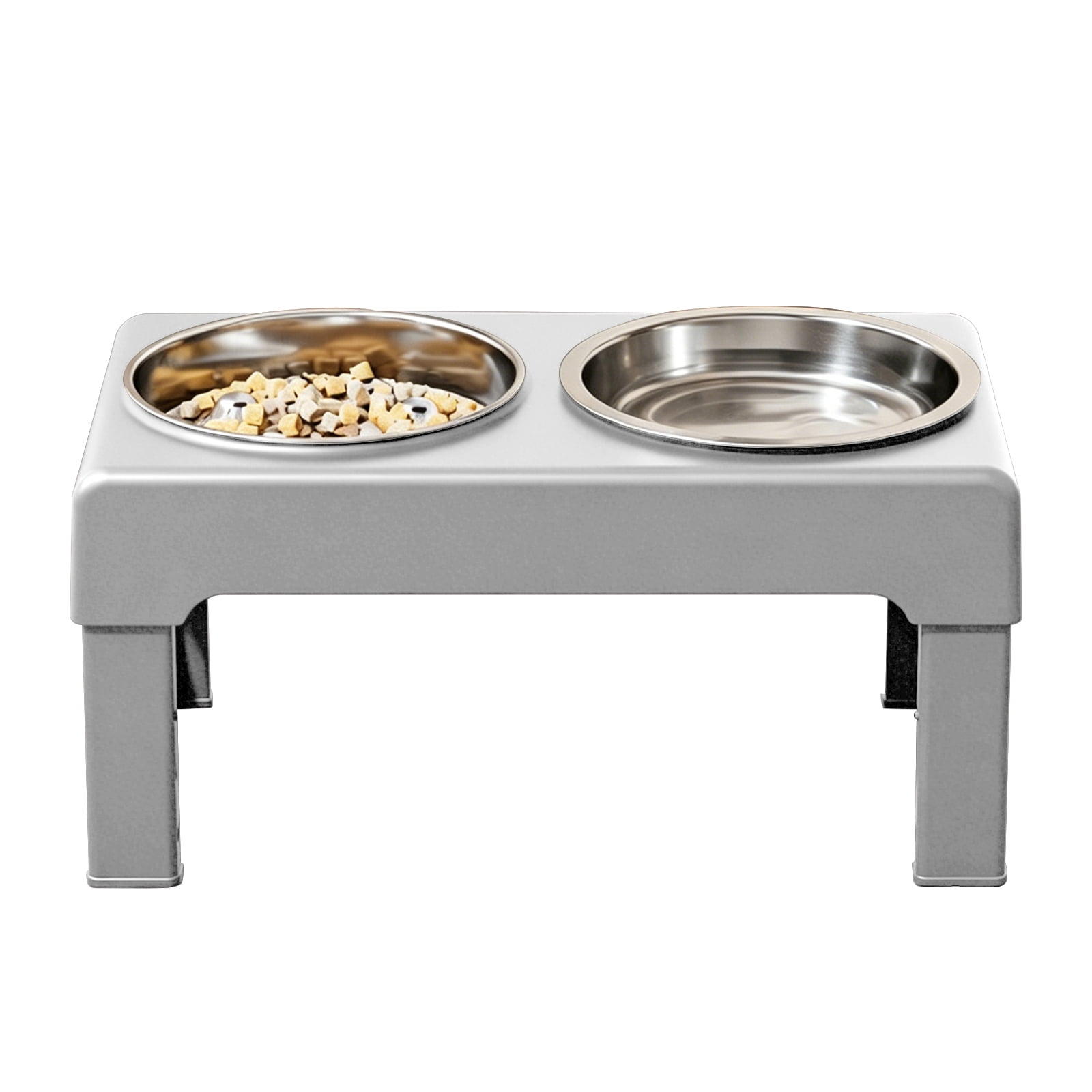 Elevated Dog Bowls Stand with Slow Feeder and 2 Stainless Steel Dishes, Height Adjustable Non-Slip Base Raised Pet Feeder for Most Sizes, Gray