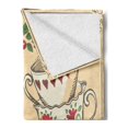 thumbnail image 2 of Tea Soft Flannel Fleece Throw Blanket, Ornamental Coffee Tea Cups with Flowers Berries Swirl Leaf Ceramics, Cozy Plush for Indoor and Outdoor Use, 70" x 90", Vermilion Champagne, by Ambesonne, 2 of 5