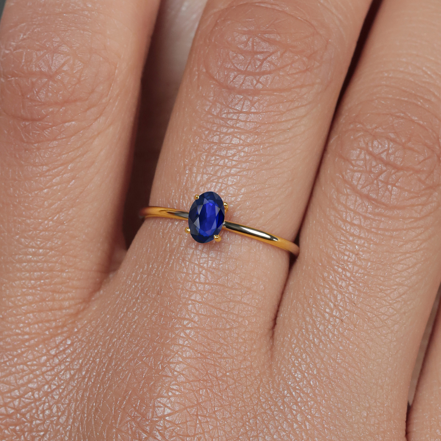 Gem Stone King 10K Yellow Gold Blue Sapphire Ring for Women (0.55 Cttw, Gemstone September Birthstone, Oval 6X4MM, Size 8.5)