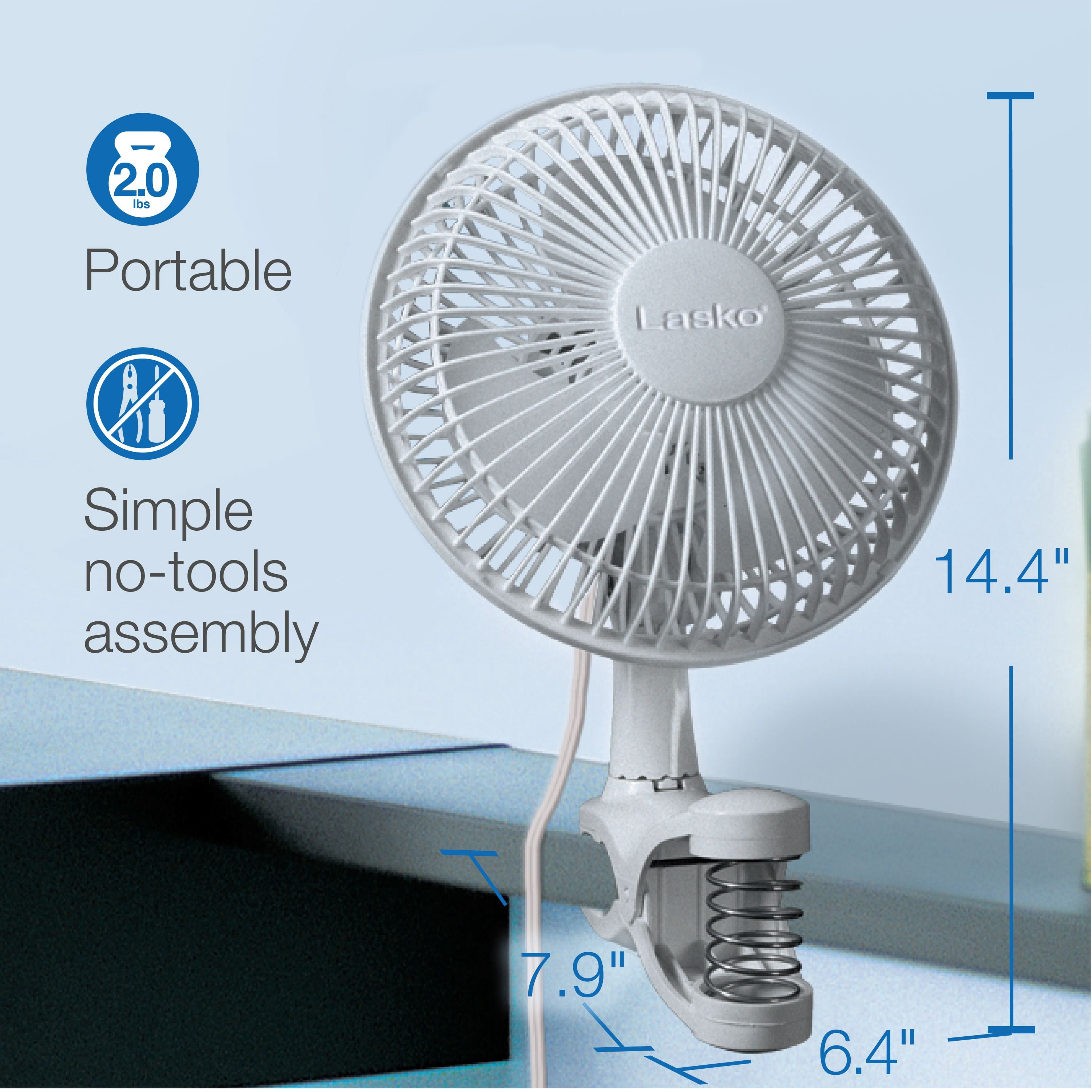 Lasko 6" 2-Speed Pivoting Personal Clip Fan 2004W
