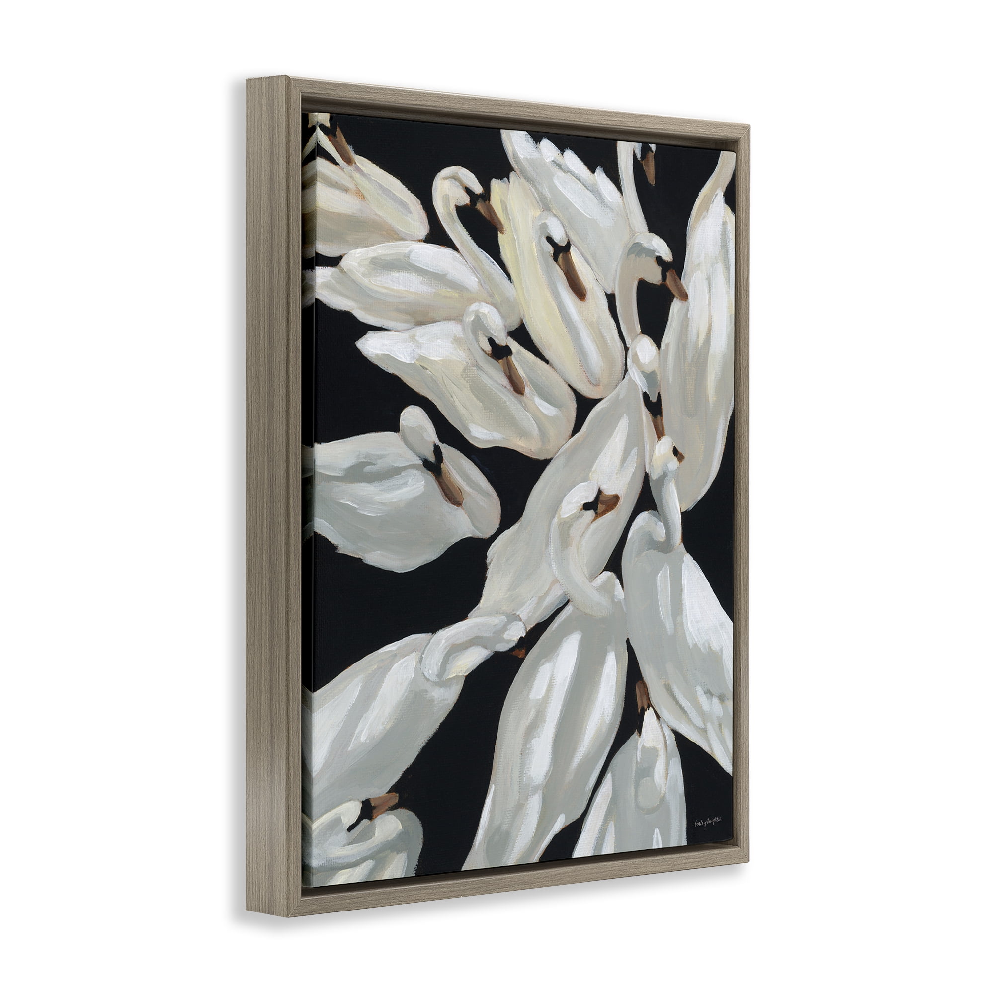 Stupell Industries Gathered Swans Swimming Animals & Insects Painting Brown Floater Framed Canvas Art Print Wall Art, 25 x 31