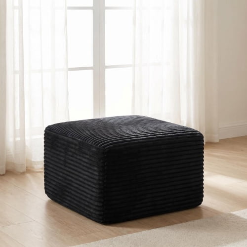 37.5" Square Corduroy Upholstered Ottoman – Soft Padded Footrest Stool, Stain-Resistant & Pet-Friendly, Multi-Functional Accent for Living Room Bedroom Decor, Black