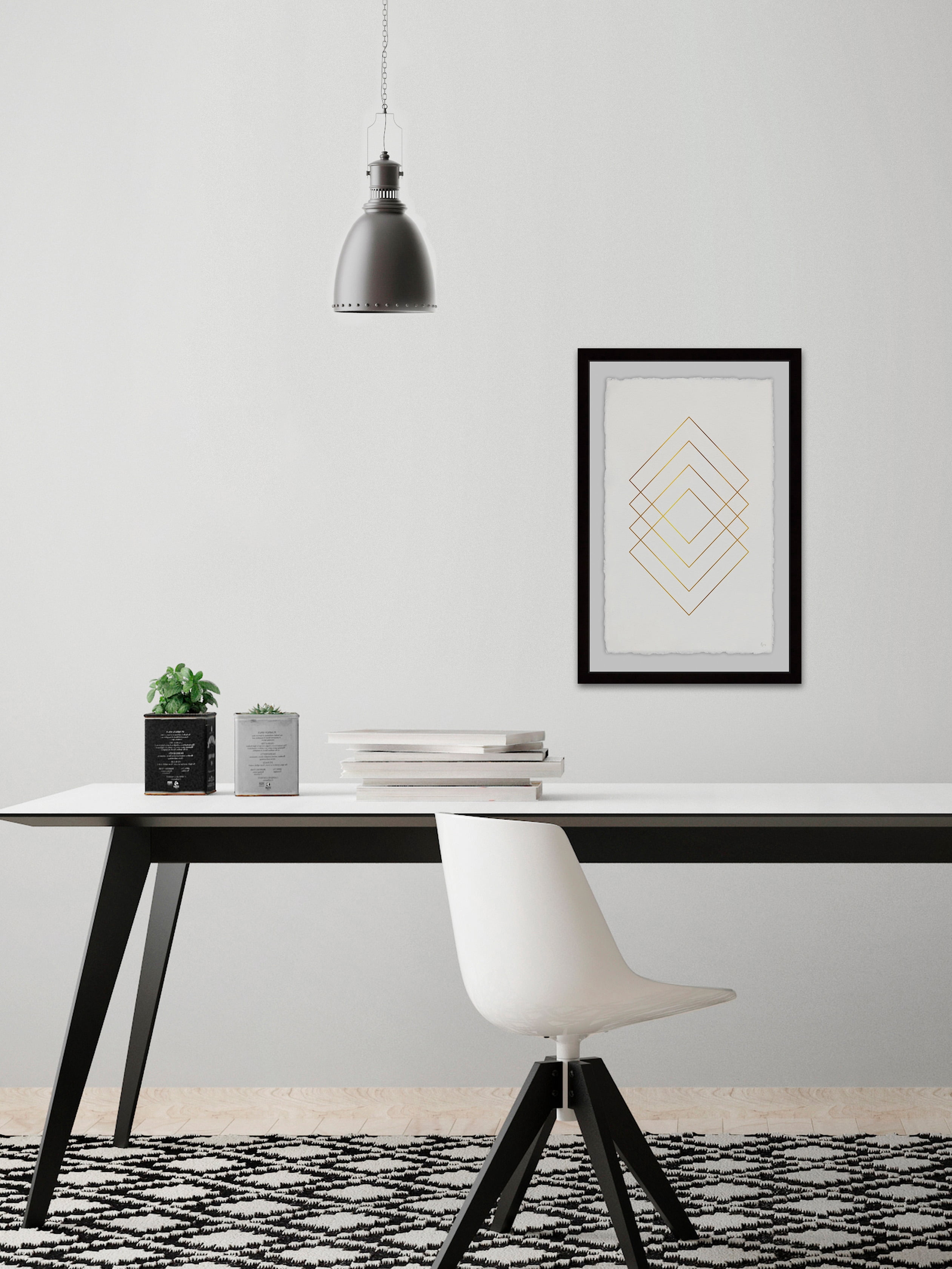 Golden Diamond Lines Framed Painting Print