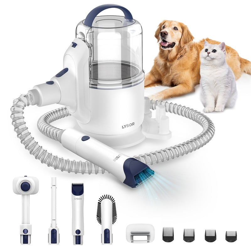 POWEART Dog Grooming Kit, 2.5L Pet Hair Grooming Vacuum, 8-In-1 Low Noise Electric Clipper & Cleaning Tools Set For Dog/Cat/Other Animals, White