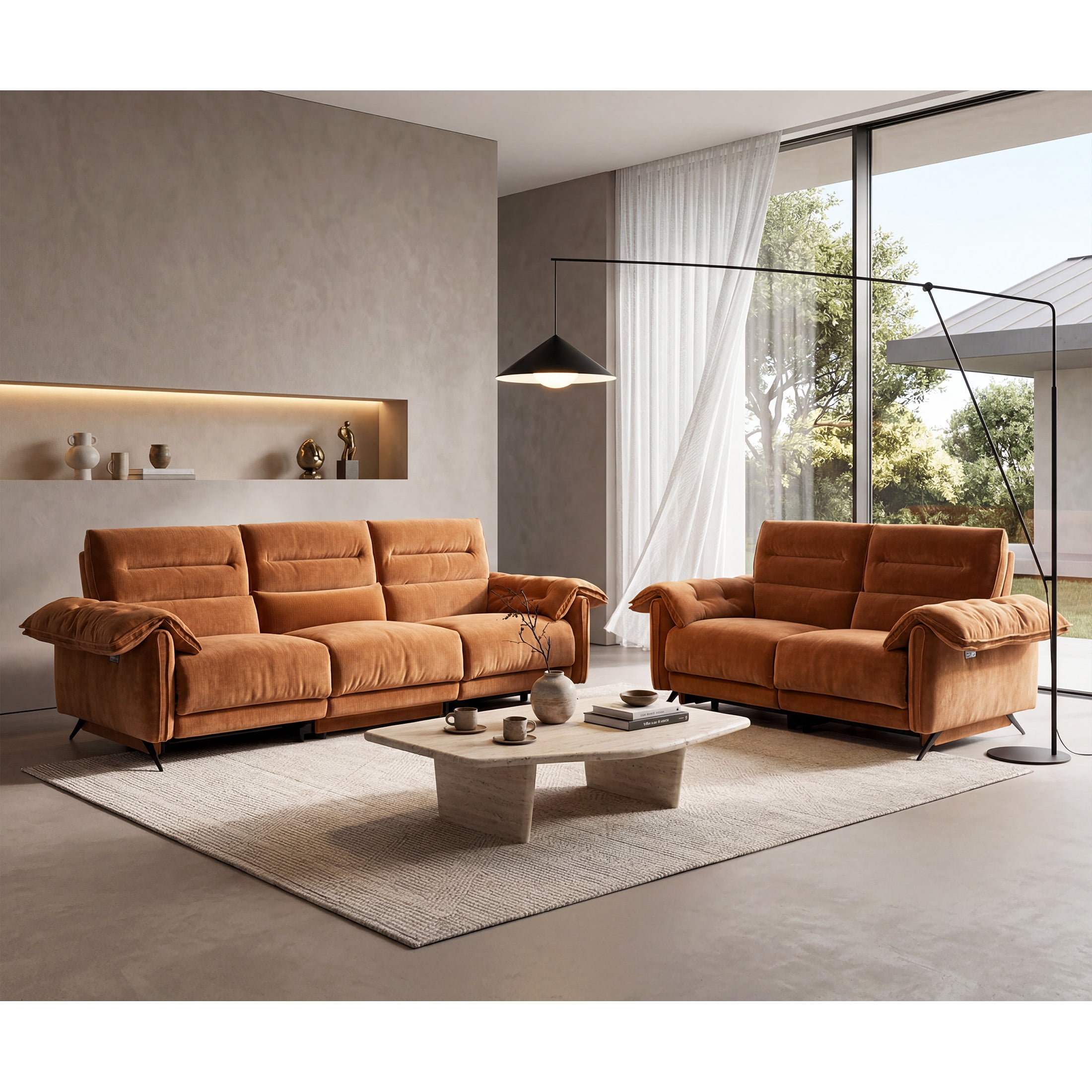 Aenkyo 2-Piece Power Reclining Sofa Set with USB Ports, Loveseat and Sofa, Sienna Brown
