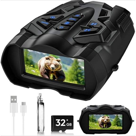 4K Night Vision Goggles for Adults,16X Zoom Night Vision Binoculars with 1000FT Infrared Range,5000mAh Rechargeable Battery,3.5" Screen,Include 32GB Card,Gift for Mens and Outdoor Enthusiasts