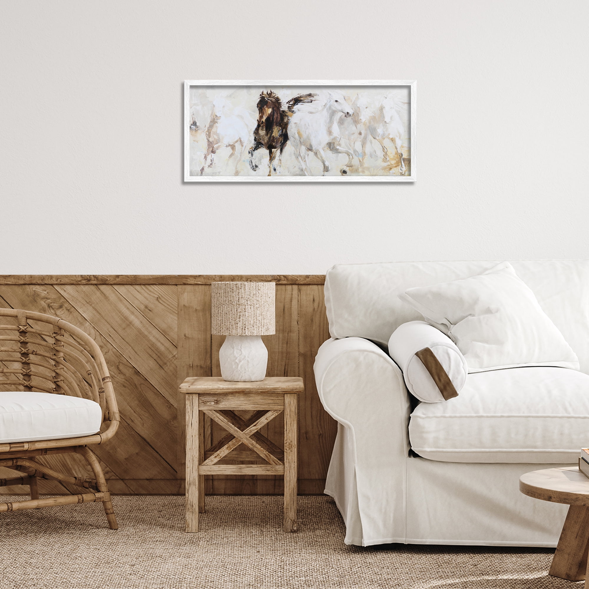 Stupell Industries Dancing Horses Abstract Scene White Framed Giclee Art, design by Lorenzo Collective