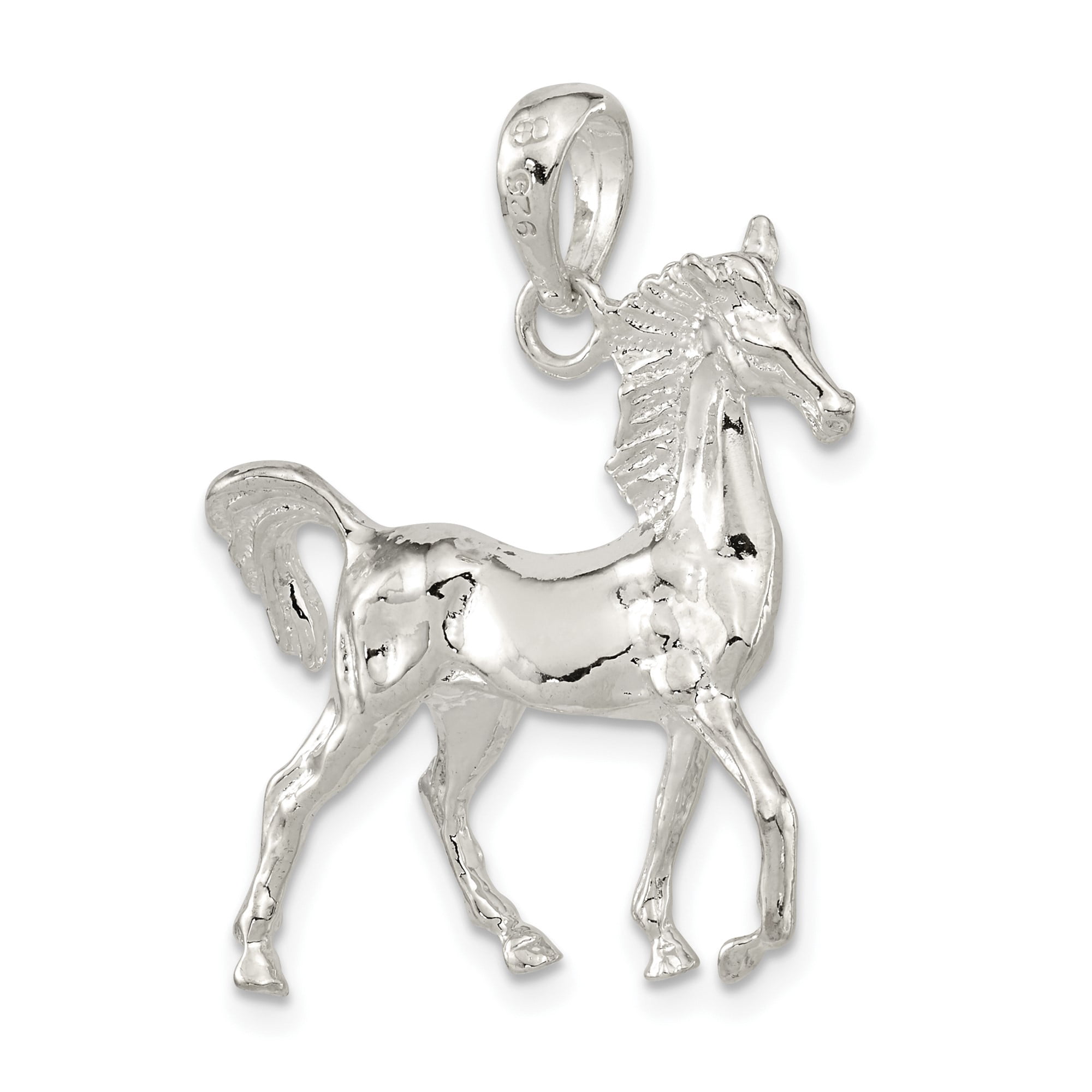 925 Sterling Silver 3D Prancing Horse Pendant Charm, Western Animal Design