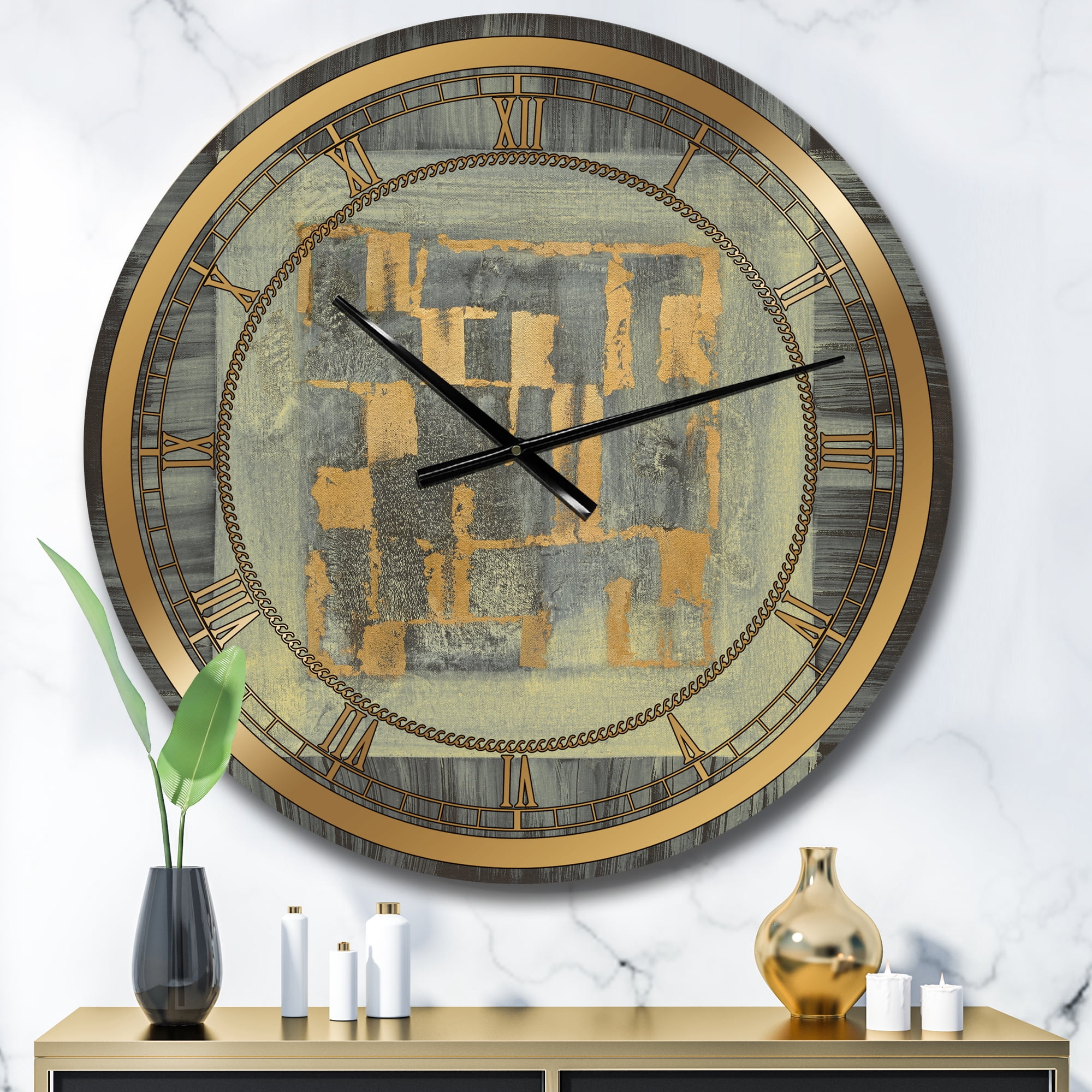 Designart 'Gold Geometric Tapestry II' Glam wall clock