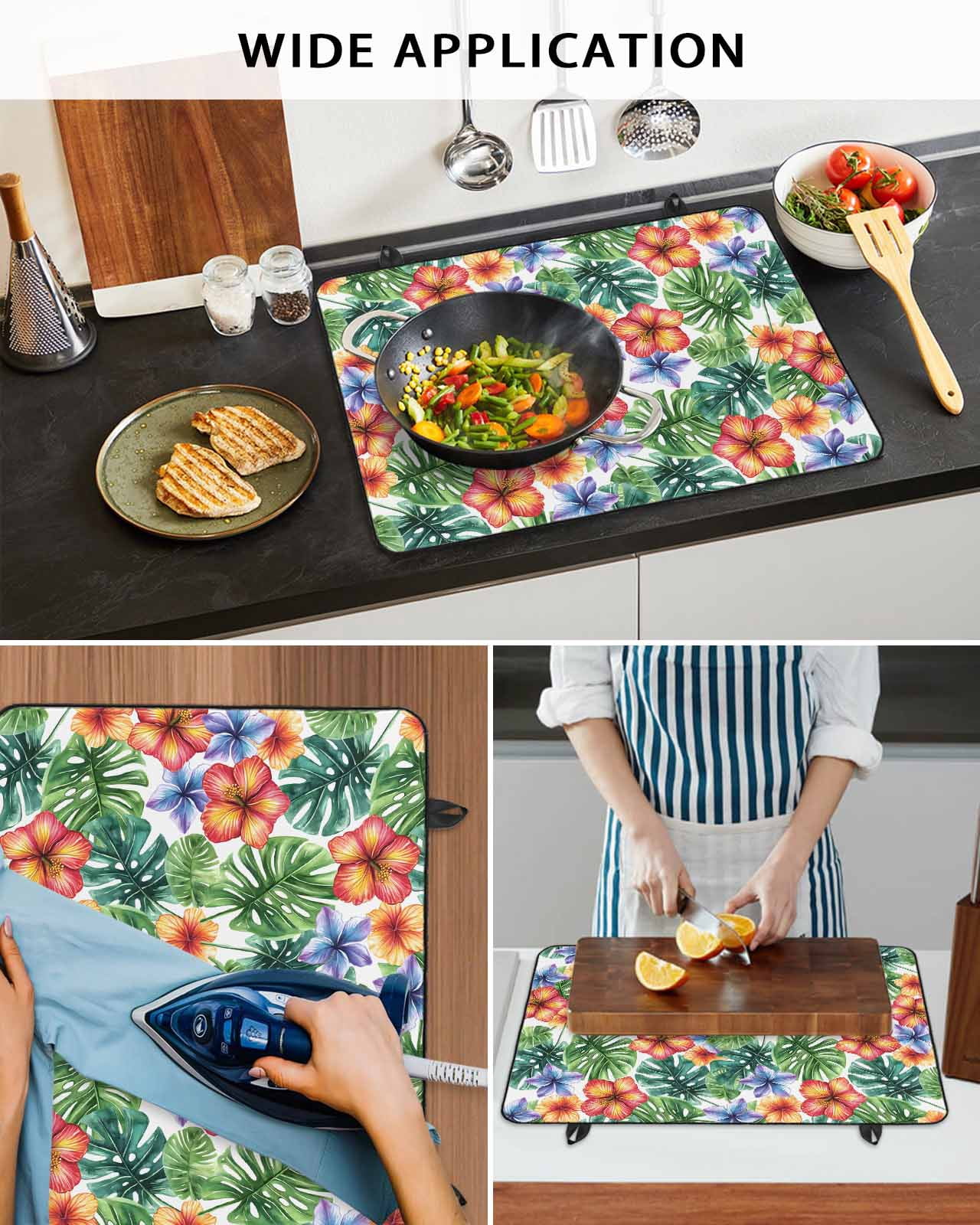 nqOlkjepod Large Induction Cooktop Protector Mat 36"x21", Tropical Botanical Stove Top Covers for Electric Stove, Summer Watercolor Leaves Floral Stove Burner Cover Mats, Glass Top Stove Cover