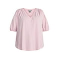thumbnail image 5 of Terra & Sky Women's Plus Size V Neck Tee with Elbow Sleeves, Sizes 0X-5X, 5 of 5