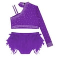 thumbnail image 3 of iixpin Kids Girls Modern Lyrical Hip Hop Latin Jazz Ballet Dance Outfits Crop Tops with Feather Skirt Briefs Set Purple 14, 3 of 7