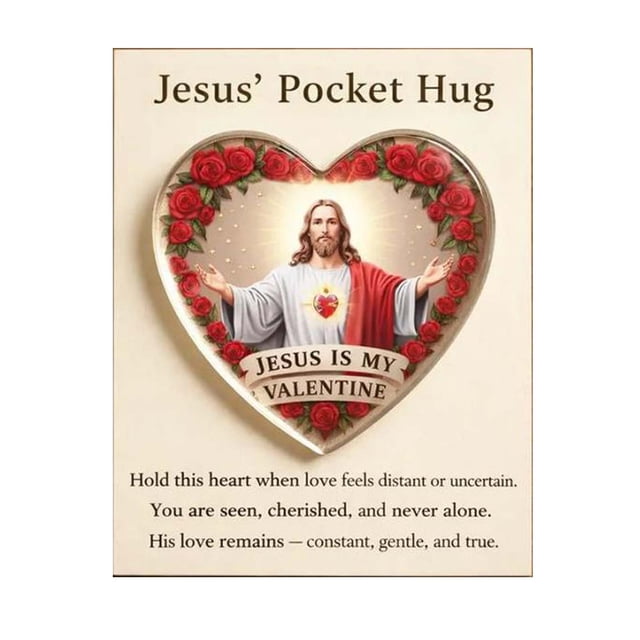 Pocket Hug Token Valentine Gift, Religious Keepsake with Acrylic Heart and Card, Inspirational Pocket Gift for Reflection and Gifting, Portable Keepsake Set