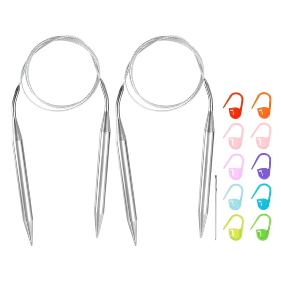 Uxcell 2pcs Knitting Needles Size US 15(10mm) Circular Needle 39 Inch(100cm) Round Metal Stainless Steel Needle with Marker for Handmade Projects DIY Knitting