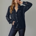 thumbnail image 2 of Aboser Womens Boyfriend Denim Shirts Button Down Western Shirt Casual Long Sleeve Jean Shirts 3/4 Sleeve Chambray Blouses Baggy Lapel Collar Work Jacket, 2 of 7
