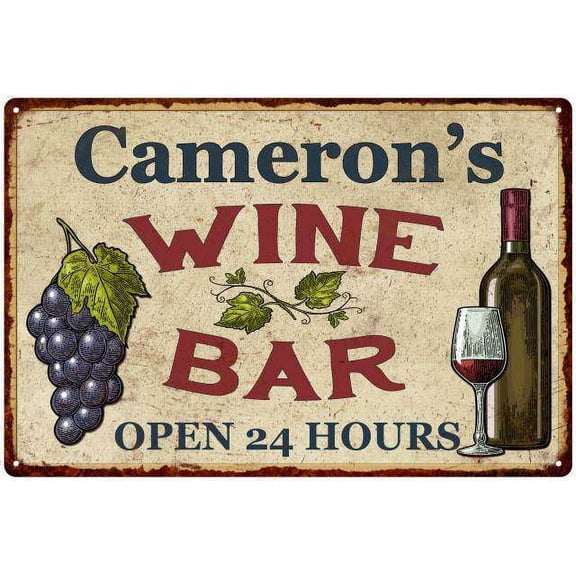 Cameron's Rustic Wine Bar Sign Wall Decor Kitchen Gift 8 x 12 High Gloss Metal 208120056703