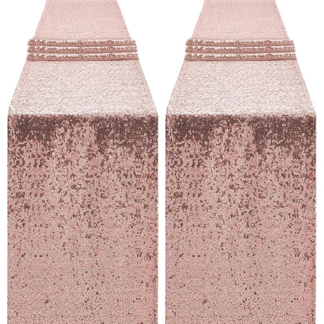 Tapete de mesa OQSC de 183 cm con lentejuelas de oro rosa, 2 unidades
