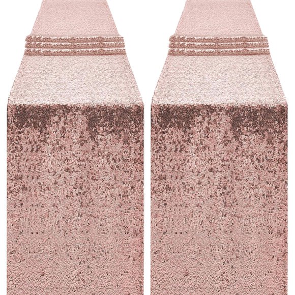 Tapete de mesa OQSC de 183 cm con lentejuelas de oro rosa, 2 unidades