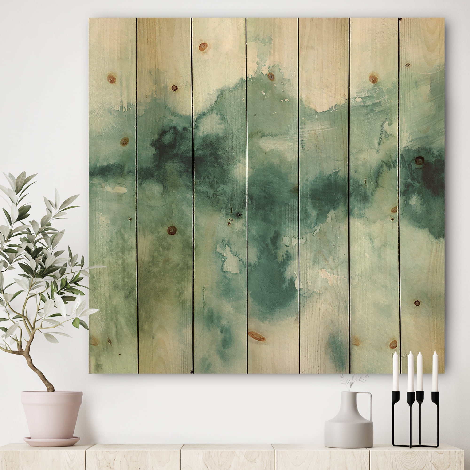 Designart 'Fractal Lost Into The Blue' Abstract Print on Natural Pine Wood