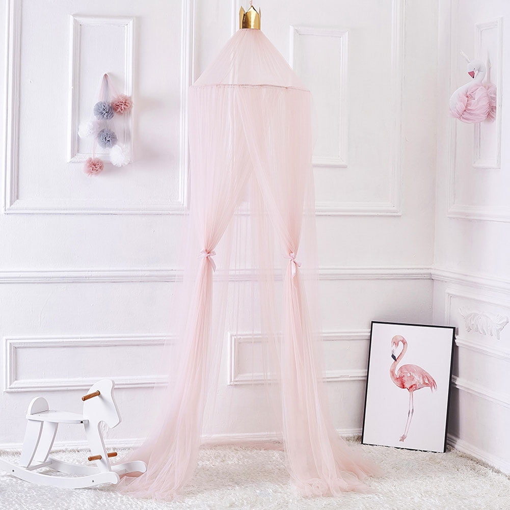 Bed Canopy with Lights,Mosquito Net Kids Round Dome Play Tent,Curtain Bedding Round Tent for Bedroom Decoration with 10M Lights Gray