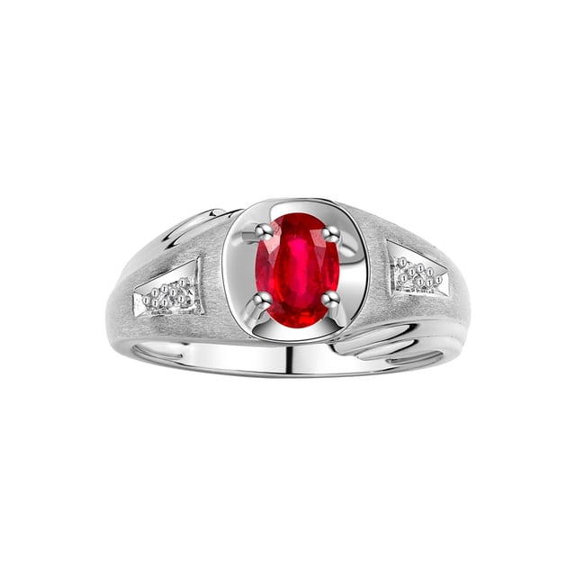 RYLOS Men's Rings Sterling Silver Rings Classic Designer Style 8X6MM Oval Gemstone & Sparkling Diamond Ring Ruby July Birthstone Rings For Men, Size 13