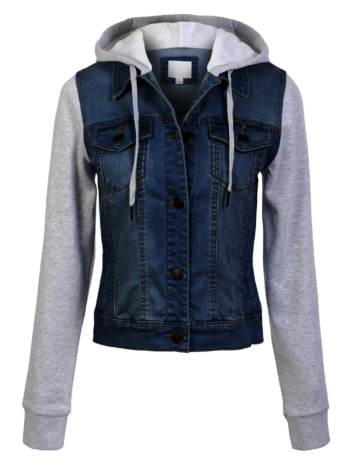 Made by Olivia Women's Classic Casual Hooded Denim Jacket