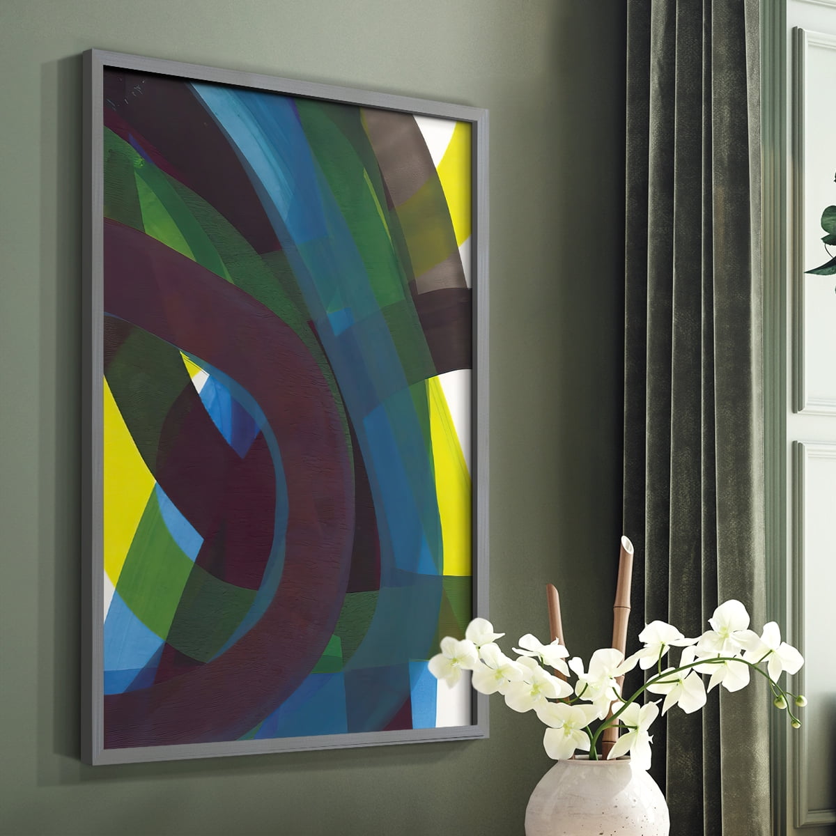 Cool Network II Framed Print in Gray Solid Wood Framed Print No Nail Hanging