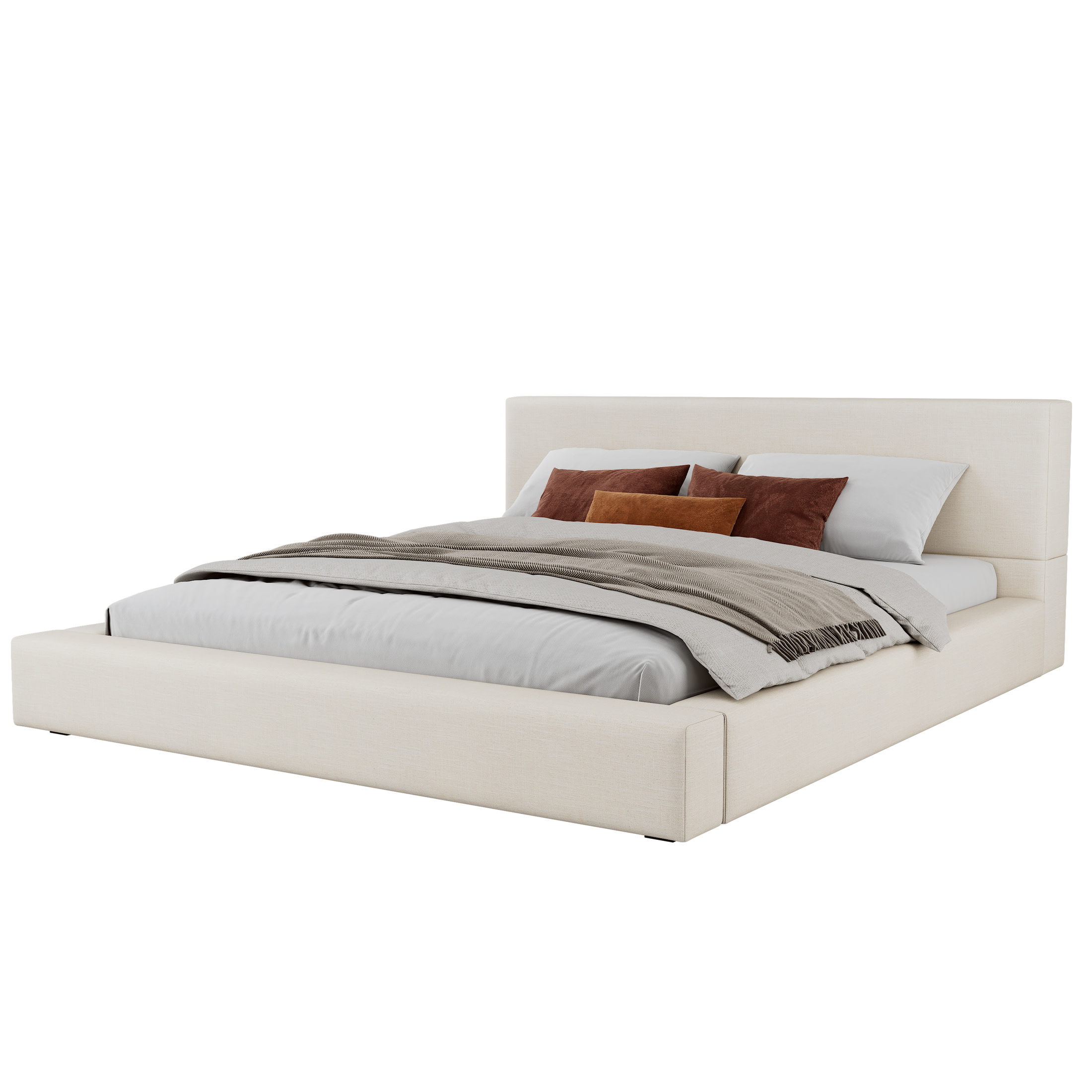 Christopher Knight Home Linen Upholstered King Size Bed Frame with Thick Headboard & Footboard, Beige