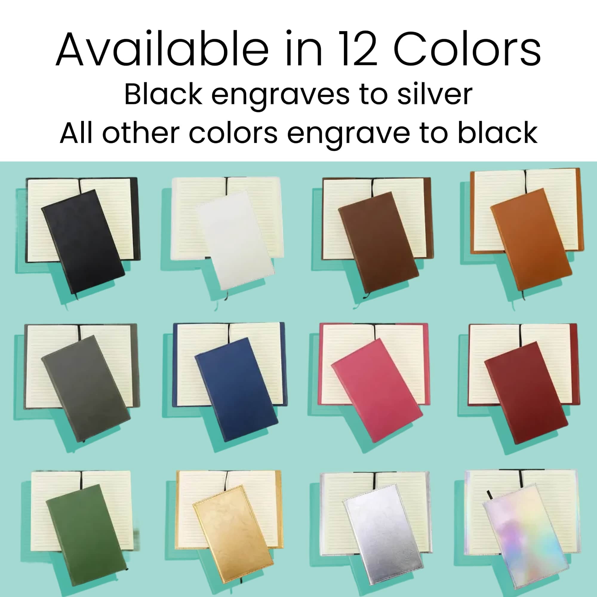 MakerFlo Laserette Journal Notebook Sample Pack, Engravable Vegan Leather Journals with Lined Pages and Gift Boxes, 8.75 in x 5.5 in, 12 Pack