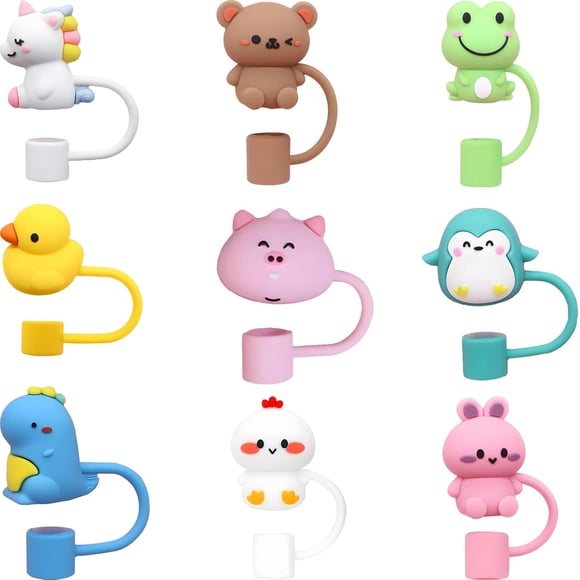 Bouchon de Paille pour Gobelet Stanley, 9 Pcs 0,4 Po Diamètre 10 mm Réutilisable Anti-Poussière Embout de Paille Compatible avec Simple Moderne et Gobelet avec Couvercle et Pailles (Ensemble animal 9 Pcs)