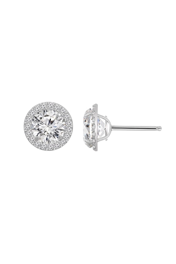 10K Real Solid Gold Halo Earrings for Women | 10K White Gold Round Halo Studs | 3 Carat Cubic Zirconia CZ Diamond Simulant