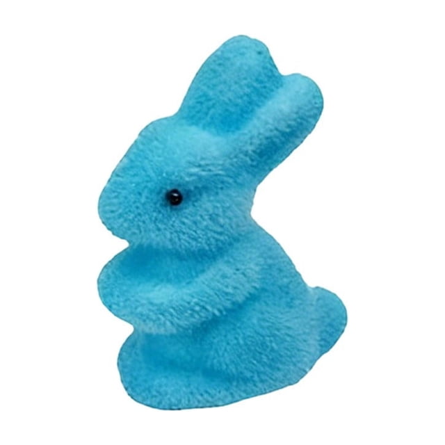 SLYNSHome Flocked Bunny Easter Decor Blue Moss Rabbit Figurines for Table Centerpieces Spring Garden Tabletop Sculpture