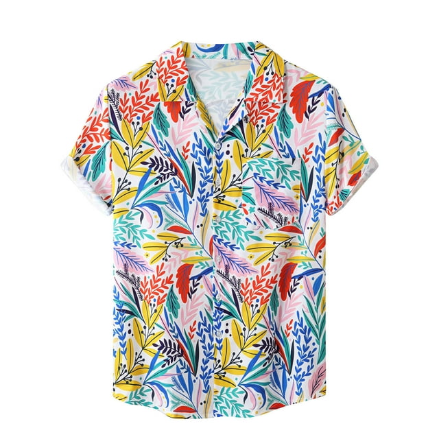 Hombres Casual Botones Playa Sin posicionamiento Estampado floral Turndown Camisa de manga corta Blusa Pompotops oipoqjl49172