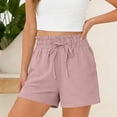 thumbnail image 5 of Horkkom Shorts for Women Elastic Waist Drawstring Solid Color Linen Shorts Summer Casual Beach Shorts with Pockets, S-2XL, 5 of 8