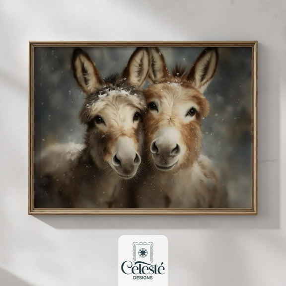 Winter Donkey Nativity Print, Rustic Wall Art Home Decor #765, 8x12 UNFRAMED