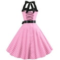 thumbnail image 2 of IBTOM CASTLE Women's Vintage Polka Dot Dress 1950s Halter Retro Cocktail Prom Dress Rockabilly Wedding 50's 60's Party Dress M Pink, 2 of 8