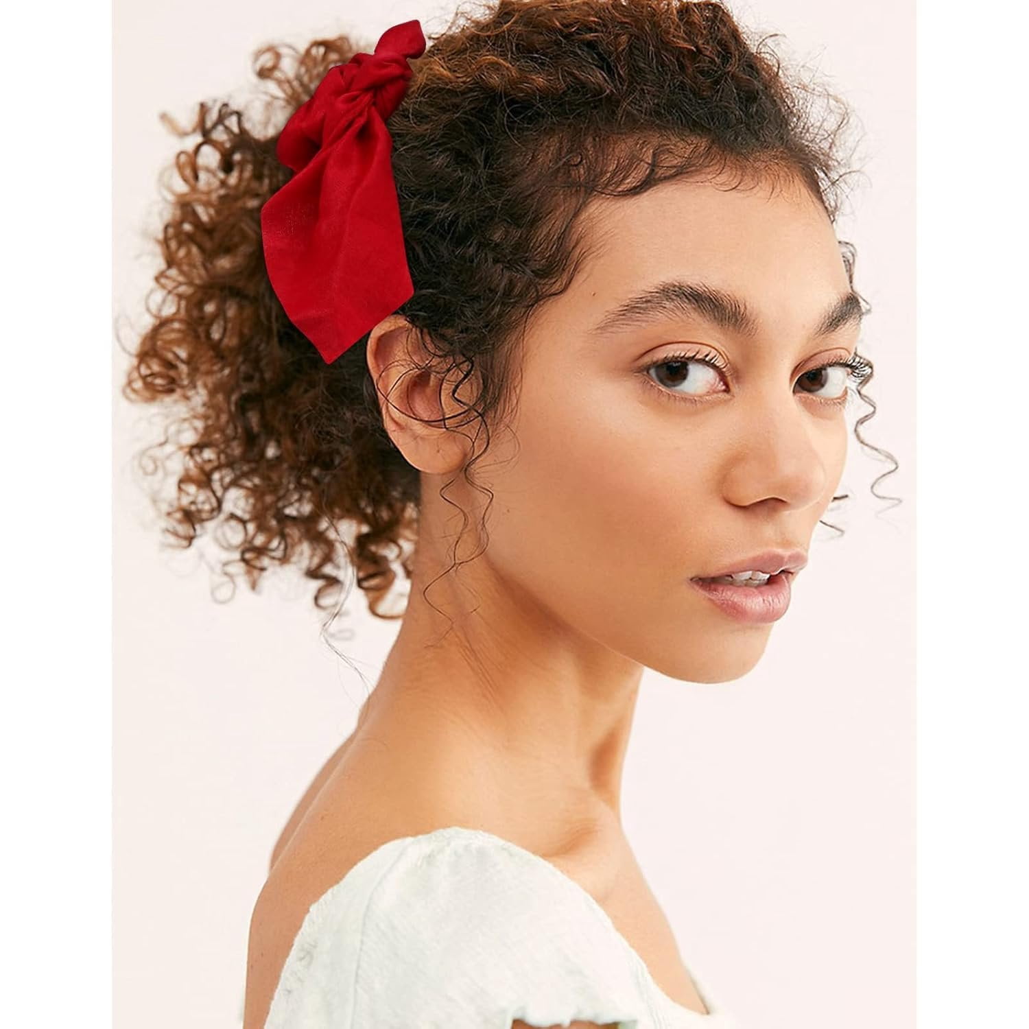 12 Pack Satin Scrunchies with Tails - Bow Hair Accessories for Thick Hair, Red Bunny Ear Hair Ties for Girls