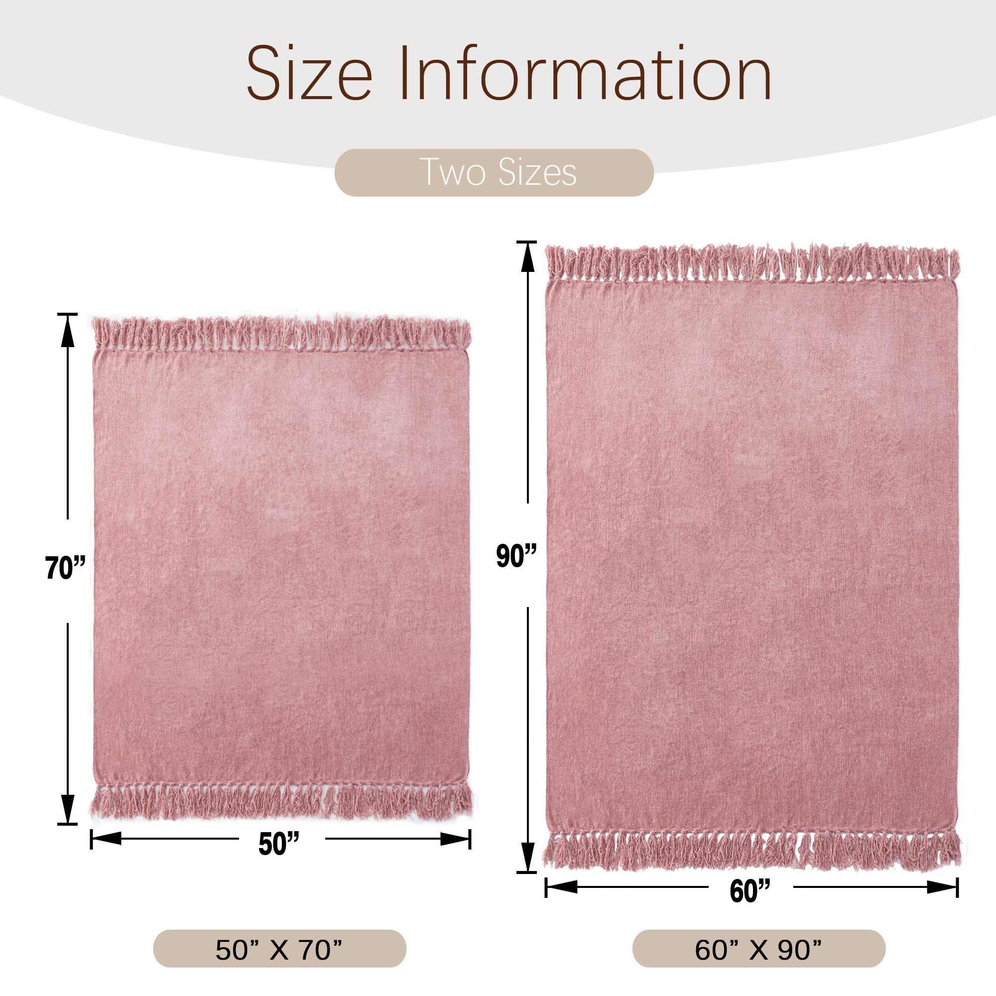 LONG CREATE Chenille Throw Blanket with Fringe Tassel for Couch Sofa Chair Bed, Mauve 60" x 90"