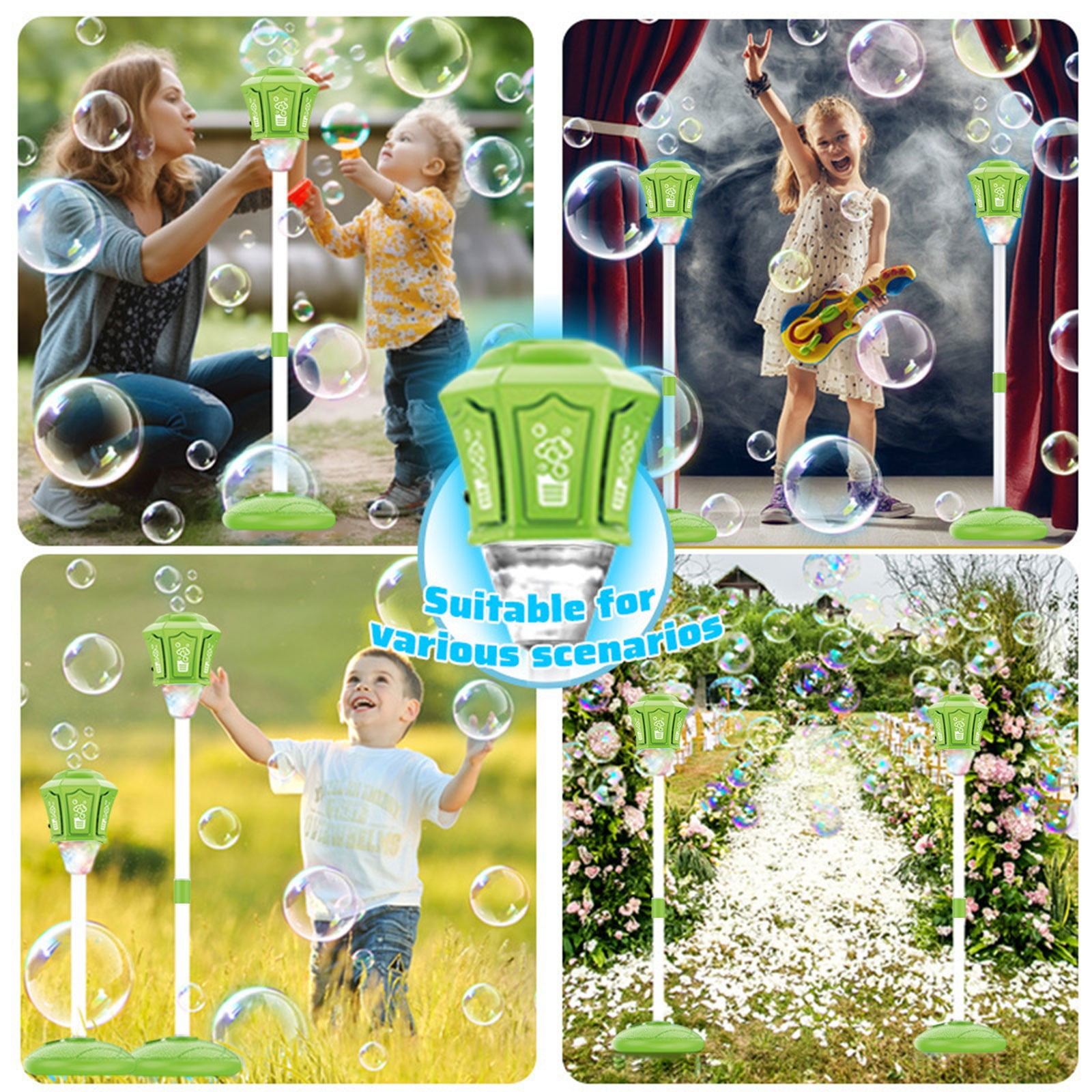 Automatic Bubble Machine Blower, Outdoor Indoor Bubble Maker with Colorful LED Lights and Music, Rechargeable Bubble Blower for Garden Park Parties, 46x8x8 Inches