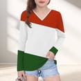 thumbnail image 3 of Efsteb Girl Shirts Soft Comfy V-Neck Casual Lightweight Basic Tshirt Long Sleeve Color Block Print Shirt for All-Season Styles（Orange，7 Years）, 3 of 8