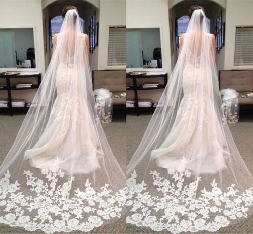 3M Cathedral Length Lace Edge Bride Wedding Bridal Veil Long Trails Accessories 